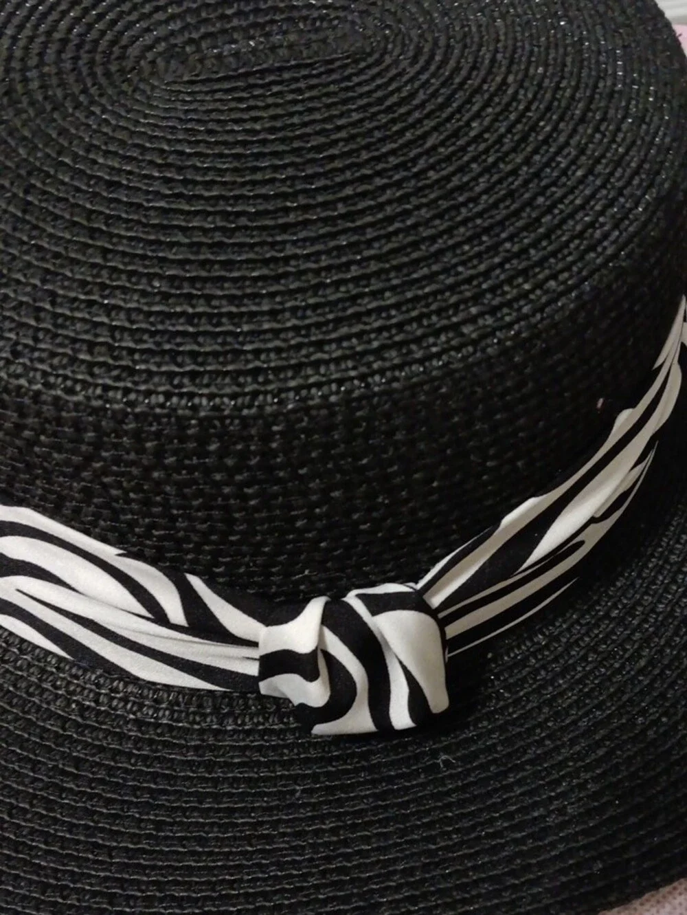 Black Straw Sun Hat with Zebra Band